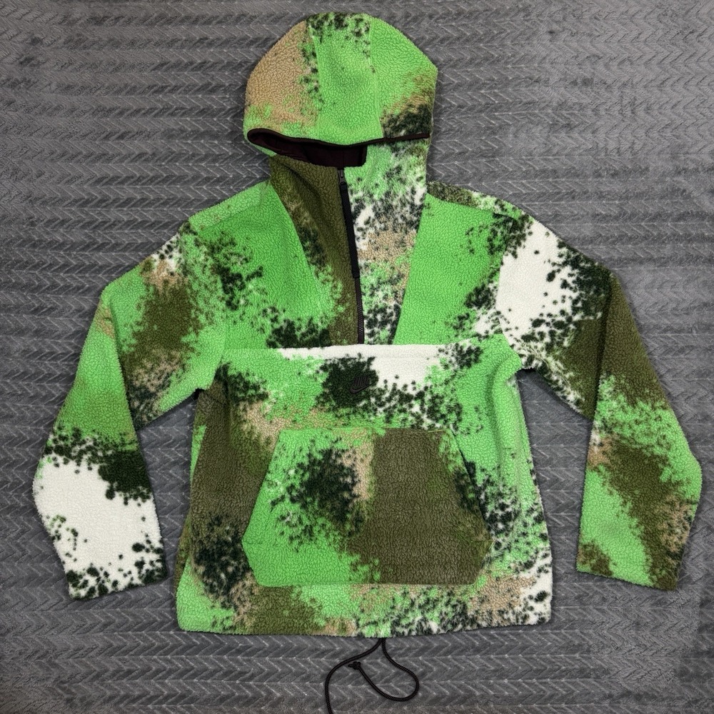 Nike Sportswear Essentials Sherpa Fleece Half Zip Hoodie Camo Mock Neck Pouch